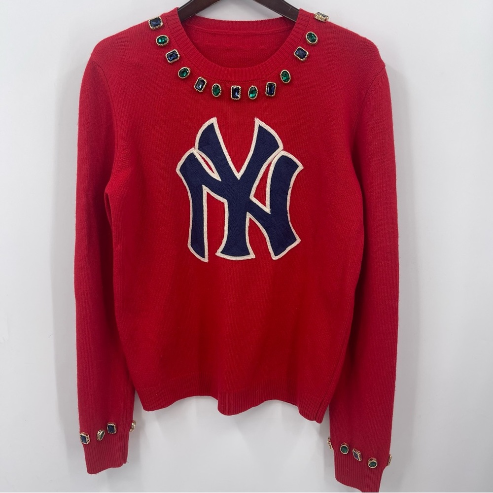 Gucci Yankees Womens Sweater Jeweled Cuffs Size Medium